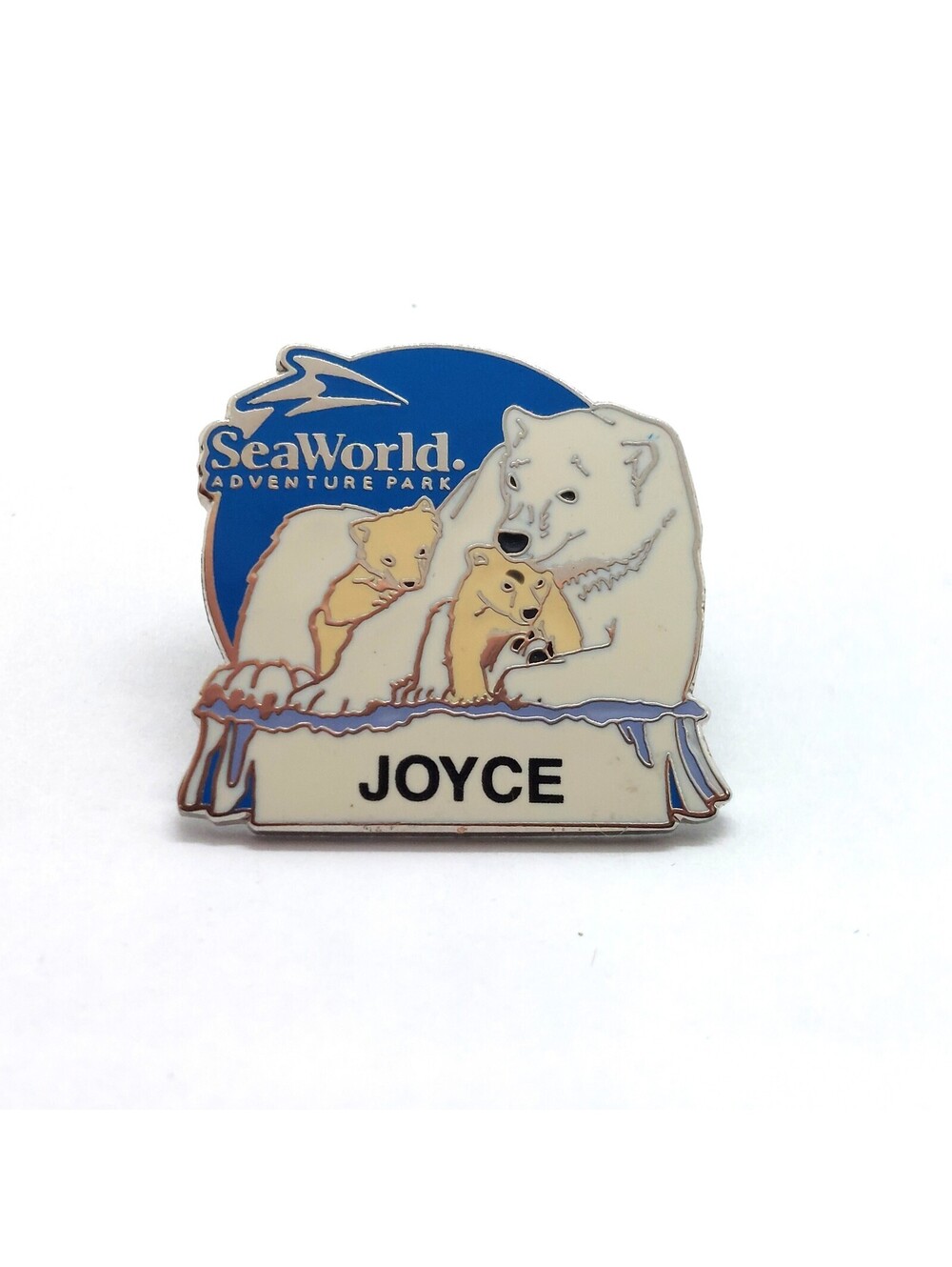 SeaWorld Adventure Park Polar Bear Cubs Joyce Name Tag Enamel Pin Souvenir